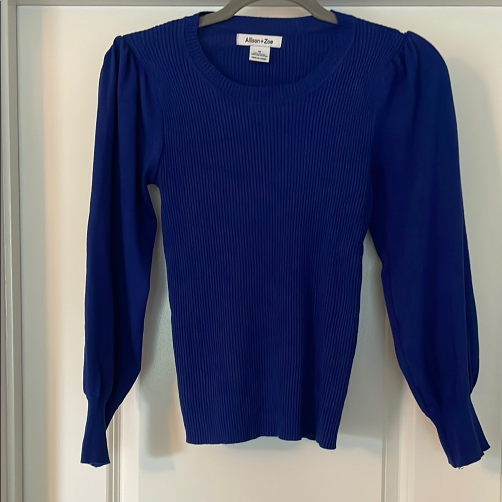 Blue Fitted Ribbed Blouse
